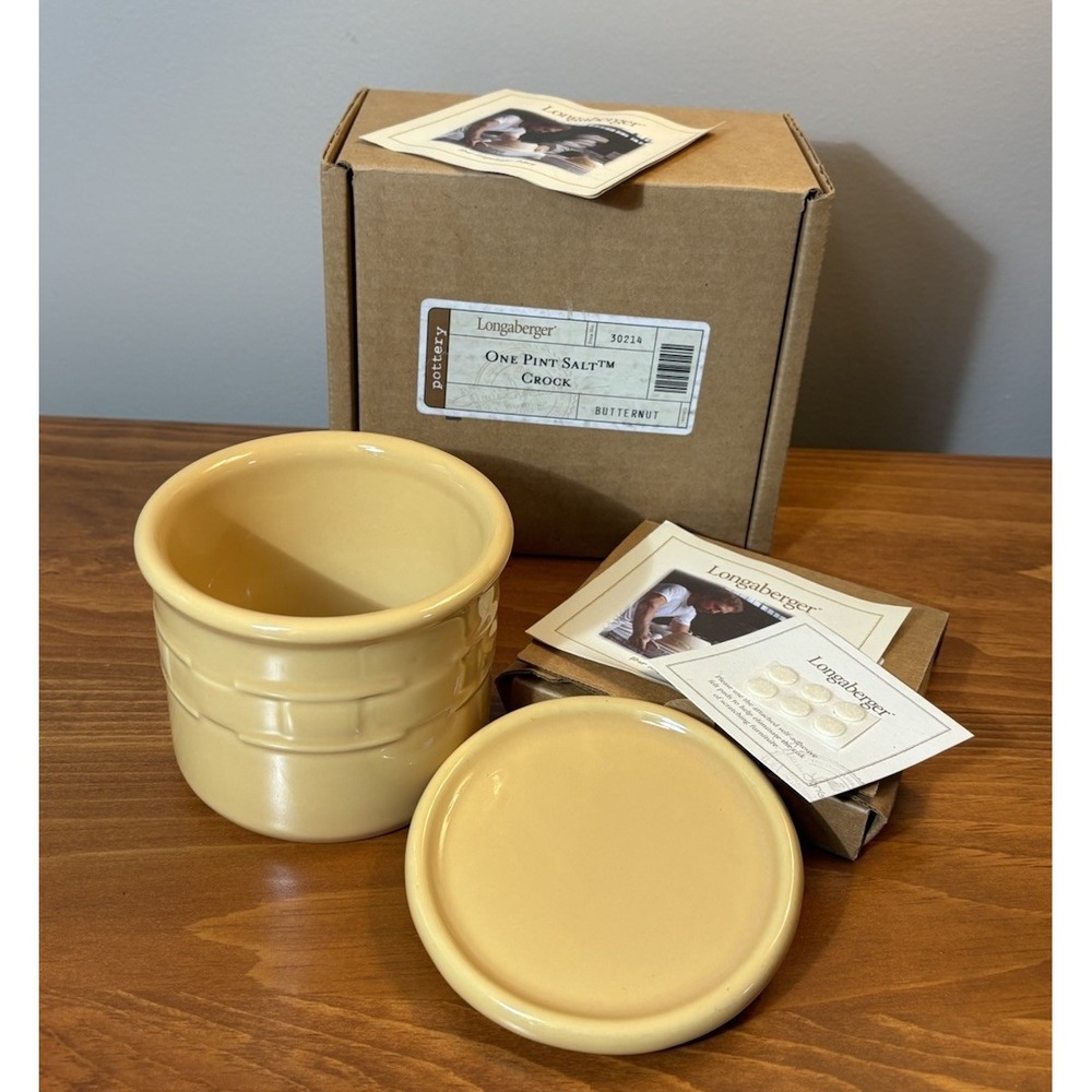 Longaberger Woven Traditions 30214 Butternut 1 Pint Salt Crock with Lid 2003
